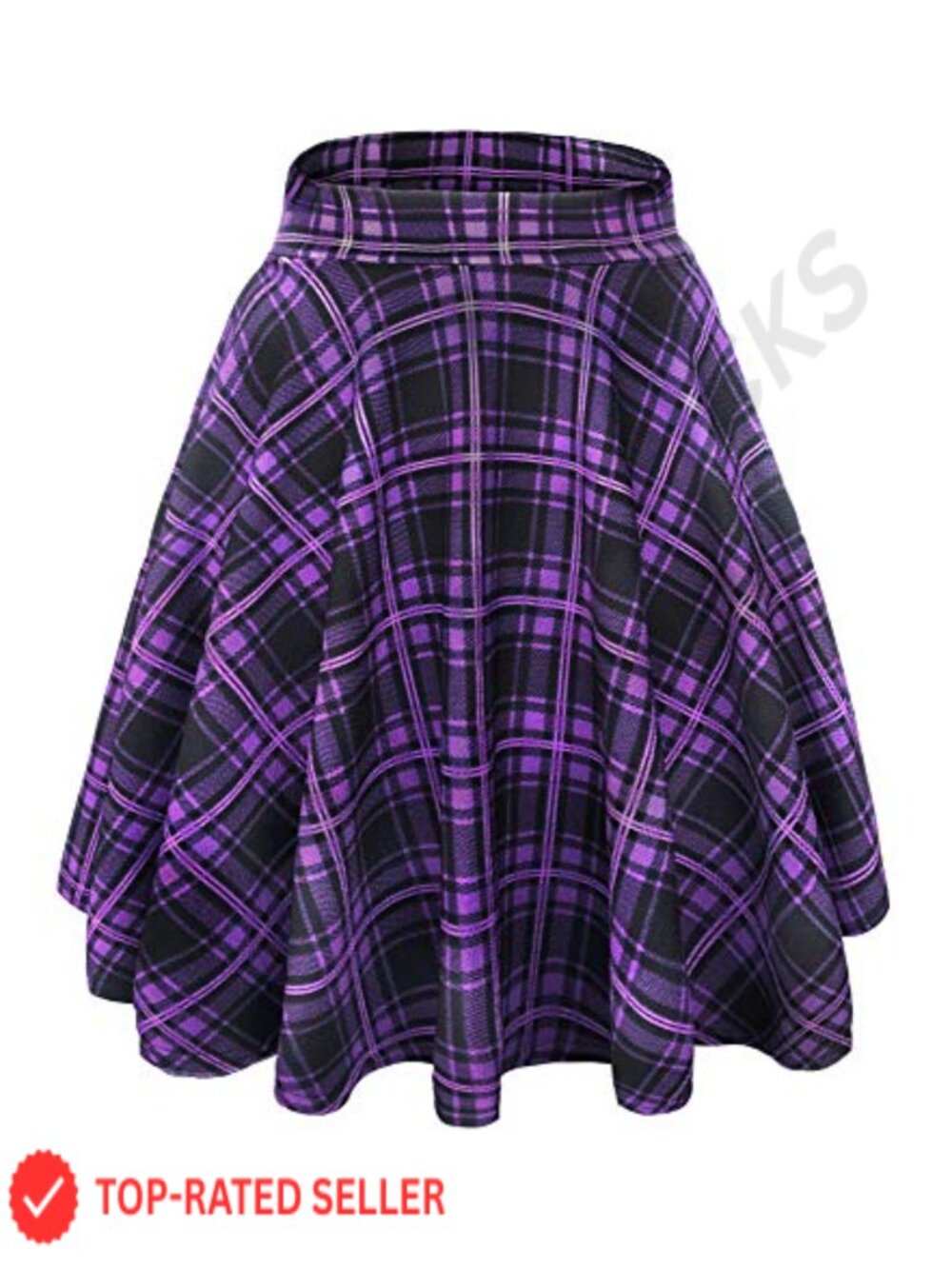 Stretchy Flared A-Line Pleated Midi Skirt High Rise Pull On